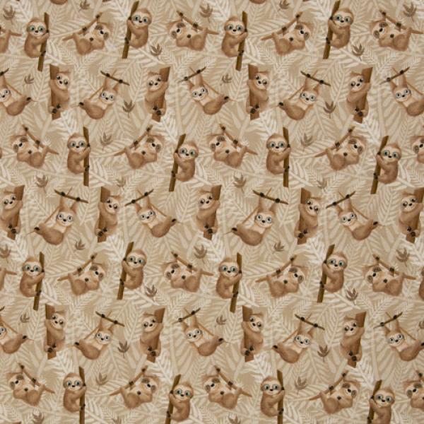 Baumwolljersey Lazy Jungle Faultier Camel by Mrs. Mint Design von Swafing